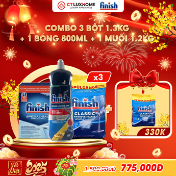 COMBO FINISH 3 Túi bột 1.3kg + 1 Nước bóng 800ml + 1 Muối 1.2kg