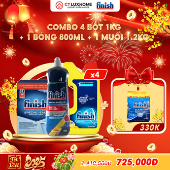 COMBO FINISH 4 Can bột 1kg + 1 Nước bóng 800ml + 1 Muối 1.2kg