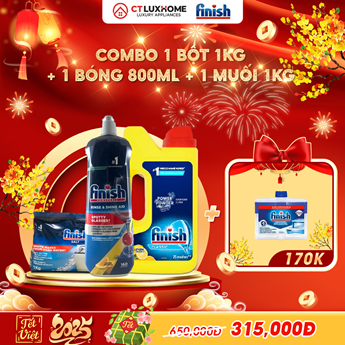 COMBO FINISH 1 Hộp Bột 1kg + 1 Nước bóng 800ml + 1 Muối 1kg