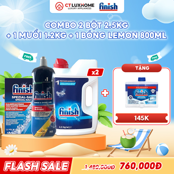 COMBO FINISH 2 Túi bột rửa bát 2.5kg + 1 Nước bóng 800ml + 1 Muối rửa bát 1.2kg