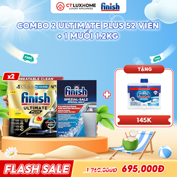 COMBO FINISH 2 Túi viên rửa bát Ultimate Plus 52 viên + 1 Muối rửa bát 1.2kg