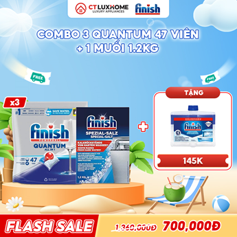 COMBO FINISH 3 Túi viên rửa bát Quantum 47 viên + 1 Muối rửa bát 1.2kg