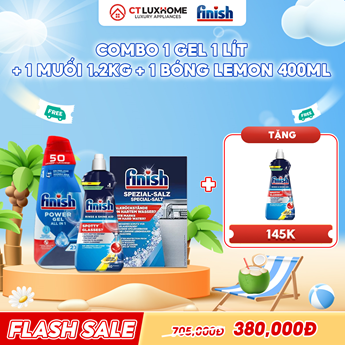 COMBO FINISH 1 Gel Power All in one 1 lít + 1 Nước bóng 400ml chanh + 1 Muối rửa bát 1.2kg