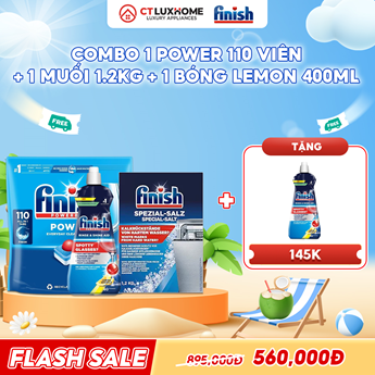 COMBO FINISH 1 Túi Power All in one 110 viên + Nước bóng 400ml chanh + Muối 1.2kg