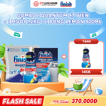 COMBO FINISH 1 Túi Quantum 47 viên + 1 Nước bóng 400ml chanh + 1 Muối rửa bát 1.2kg