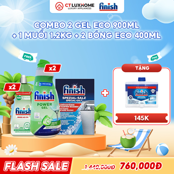 COMBO FINISH 2 Gel rửa bát Eco 900ml + 2 Nước bóng Eco 400ml + 1 Muối 1.2kg