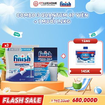 COMBO FINISH 3 Túi viên rửa bát Quantum 47 viên + 1 Muối rửa bát 1.2kg