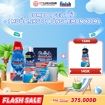 COMBO FINISH 1 Gel Power All in one 1 lít + 1 Nước bóng 400ml chanh + 1 Muối rửa bát 1.2kg