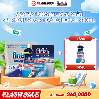 COMBO FINISH 1 Túi Quantum 47 viên + 1 Nước bóng 400ml chanh + 1 Muối rửa bát 1.2kg