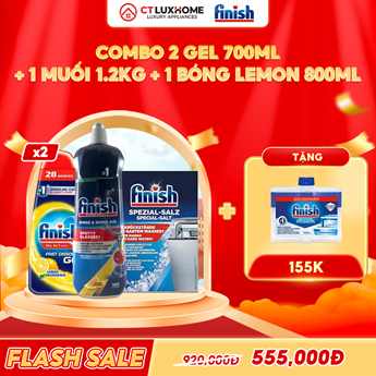 COMBO FINISH 2 Gel rửa bát 700ml + 1 Nước bóng 800ml chanh + 1 Muối rửa bát 1.2kg