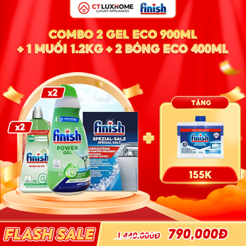 COMBO FINISH 2 Gel rửa bát Eco 900ml + 2 Nước bóng Eco 400ml + 1 Muối 1.2kg