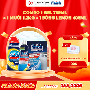 COMBO FINISH 1 Gel All in one max 700ml + 1 Nước bóng 400ml chanh + 1 Muối rửa bát 1.2kg