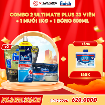 COMBO FINISH 2 Túi Ultimate 33 viên + 1 Nước bóng 800ml + 1 Muối 1kg