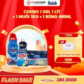 COMBO FINISH 1 Gel Power All in one 1 lít + 1 Nước bóng 400ml chanh + 1 Muối rửa bát 1kg