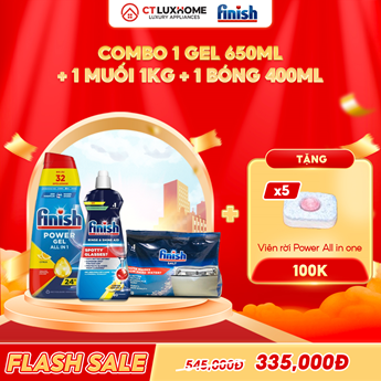 COMBO FINISH 1 Gel Power All in one 650ml + 1 Nước bóng 400ml + 1 muối 1kg