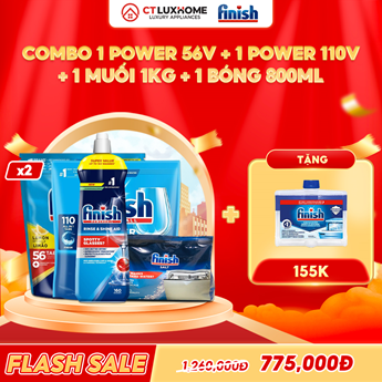 COMBO FINISH 1 Túi Power All in one 56 viên + 1 Power All in one 110 viên + 1 Nước bóng 800ml + 1 Muối 1kg
