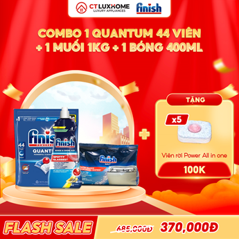 COMBO FINISH 1 Túi Viên rửa Quantum 44 viên + 1 Nước bóng 400ml + 1 muối 1kg
