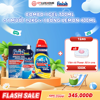 COMBO FINISH 1 Gel All in one max 700ml + 1 Nước bóng 400ml chanh + 1 Muối rửa bát 1.2kg