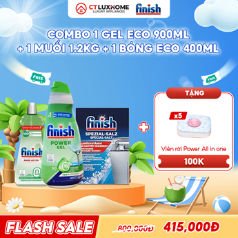 COMBO FINISH 1 Gel rửa bát Eco 900ml + 1 Nước bóng Eco 400ml + 1 Muối 1.2kg